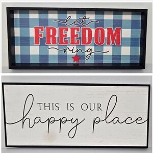 Word Art Reversable Sign Wood Patriotic Happy Home Wall Or Sitter